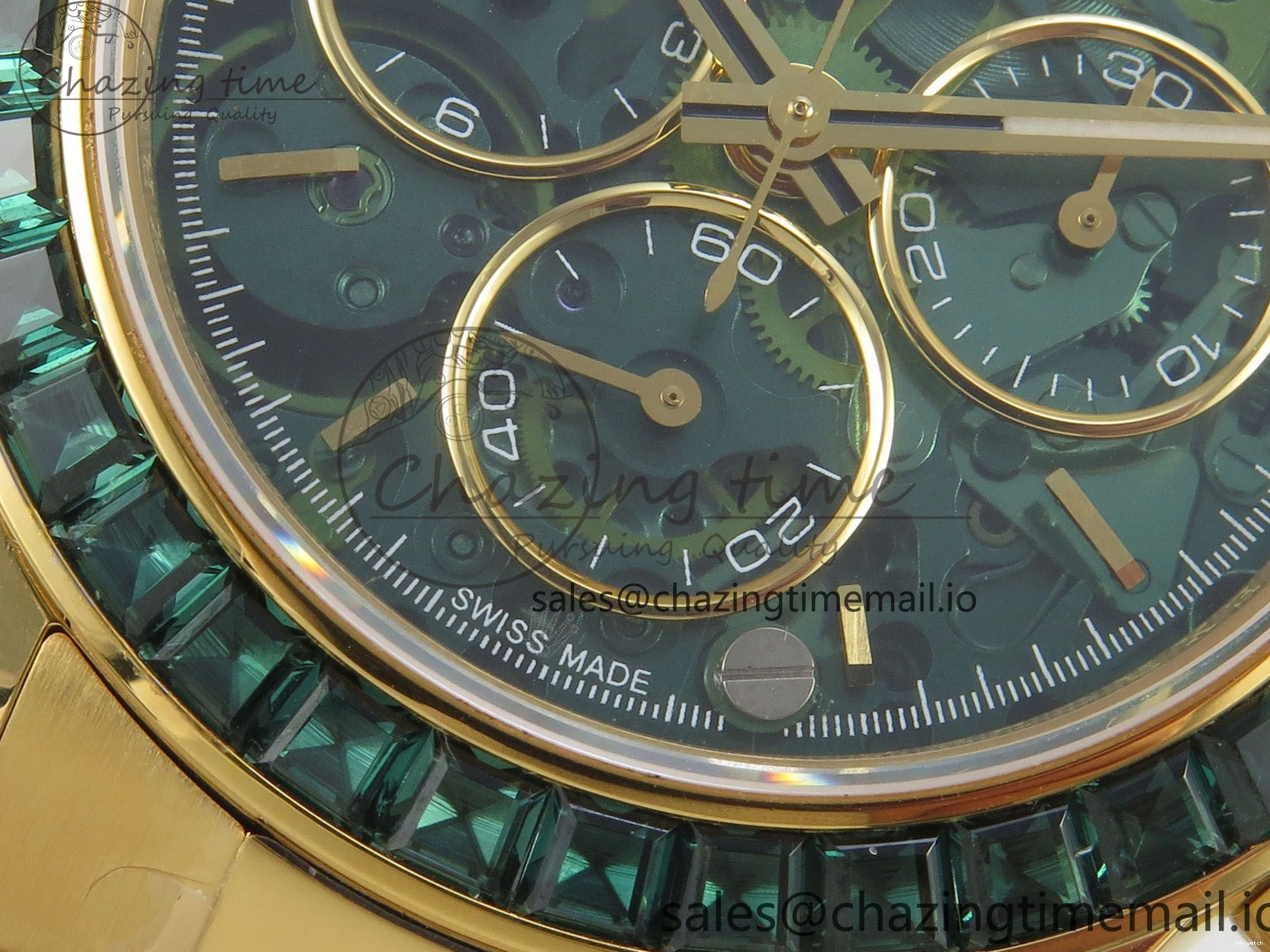 Bezel YG Crystals MPF SA4801 Skeleton Bracelet Custom 40mm Modded Green Dial Daytona on 0427